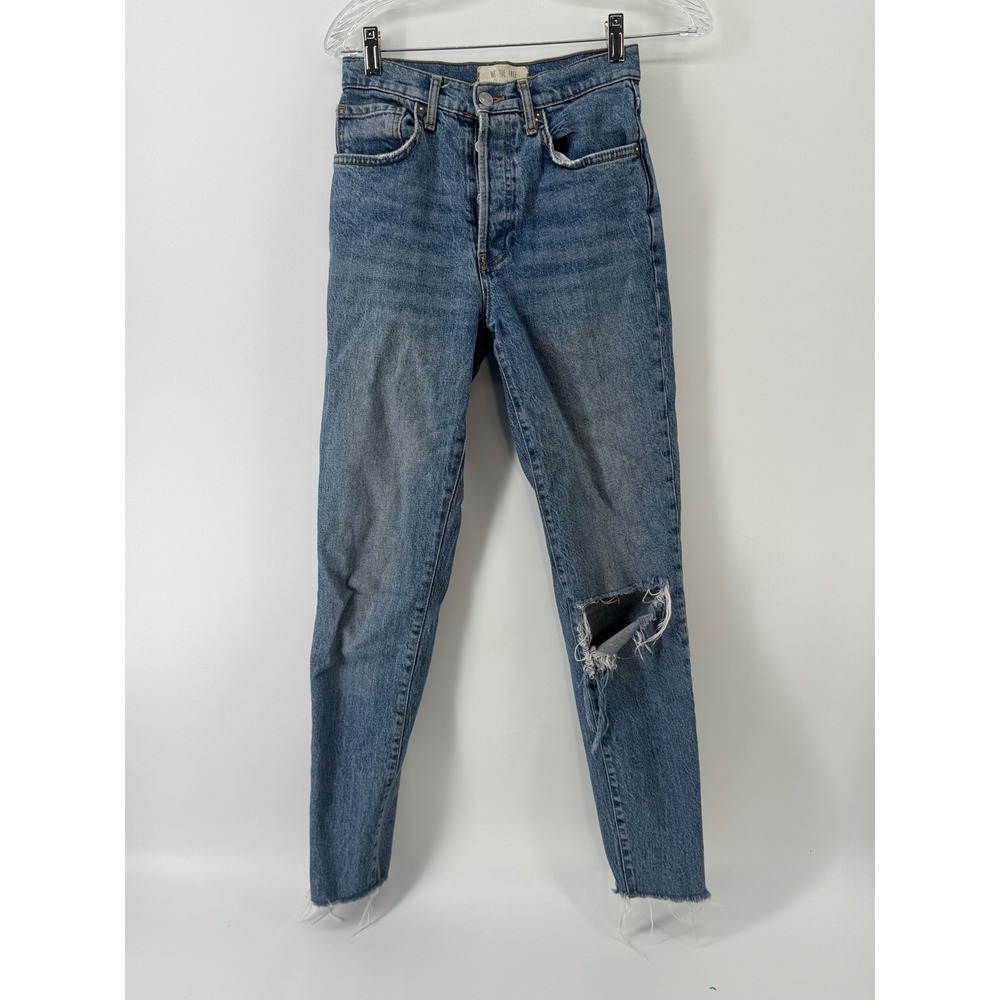 We The Free People High Rise Skinny Jeans 26 Medium Wash Distressed Button Fly
